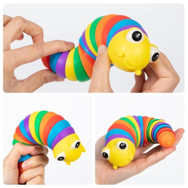 71yMSOokXeL._SL1500.jpg 3D Rainbow Color Plastic Slug Fidget Toys, Stress Relieving Toy, Sensory Slug Toy for Boys and Girls, Finger slug Toy, for Autistic, Caterpillar Fidget Toys Stress Relief Gifts for Toddlers Kids Adults (1 Pc)