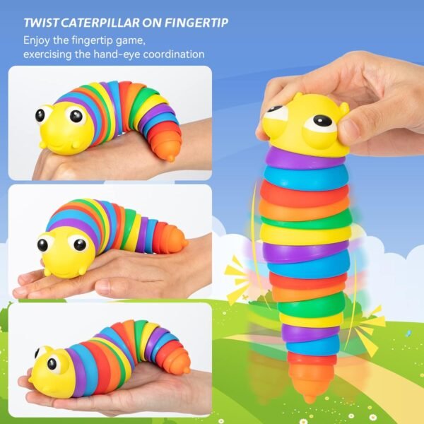 71zAmlZcugL._SL1500.jpg 3D Rainbow Color Plastic Slug Fidget Toys, Stress Relieving Toy, Sensory Slug Toy for Boys and Girls, Finger slug Toy, for Autistic, Caterpillar Fidget Toys Stress Relief Gifts for Toddlers Kids Adults (1 Pc)