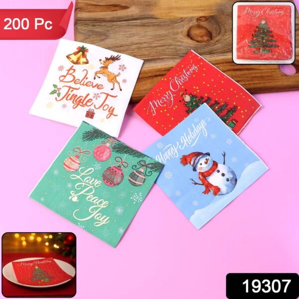 200 Pc Premium Festive Design Paper Napkins 10x10 Inch (26x26 cm)