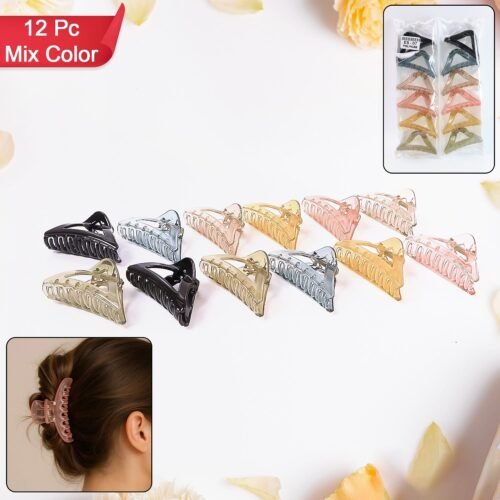 Triangle Shape Mix Color Plastic Hair Claw Clip – 12 Pc Durable Grip Women and Girls