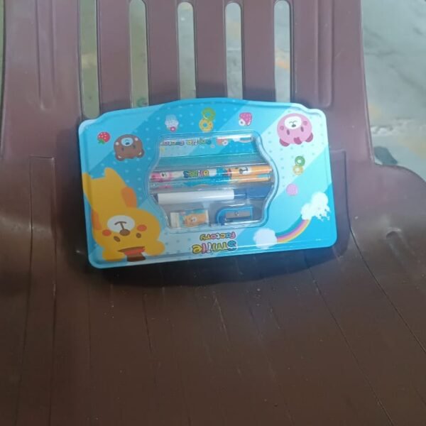 Cartoon Metal Compass Box for Kids with Stationery (6 Pc Set)