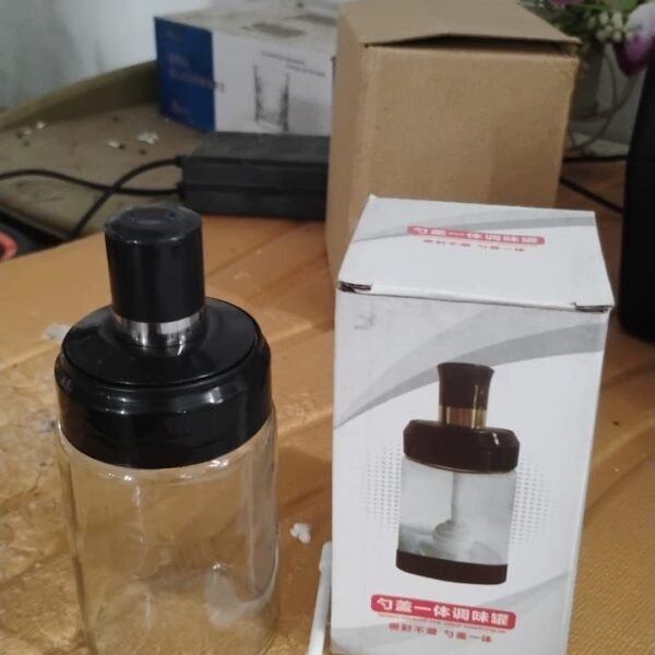 Transparent Glass Storage Jar with Built-in Spoon Approx 250ml