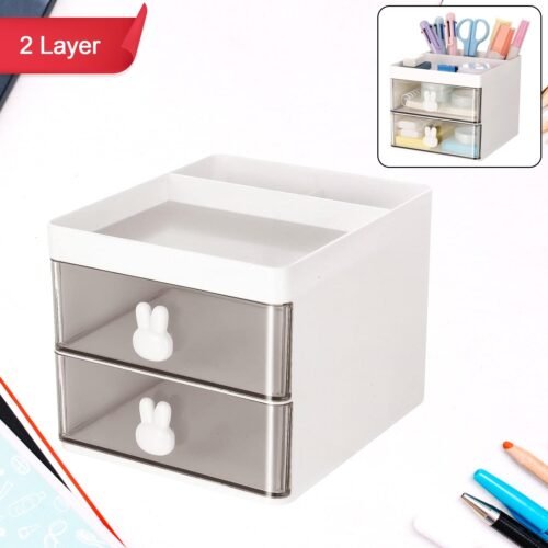 78ed3f96-4114-4989-98f5-d1ad5bcc4f65.jpg 2 Layer 5 Compartment Desk Organizer with Transparent Drawer (1 Pc / 15×13×11 Cm)