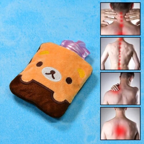 Brown Panda Print Small Hot Water Bag with Cover for Pain