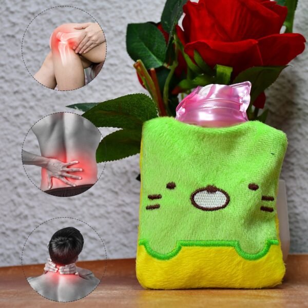 Green Kitty Hot Water Bag with Cover for Pain Relief & Warmth