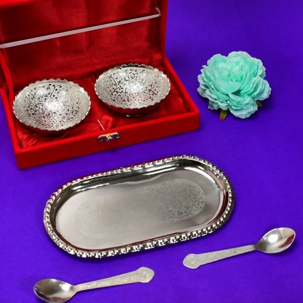 Silver-Plated Brass Bowl & Spoon Set with Velvet Gift Box