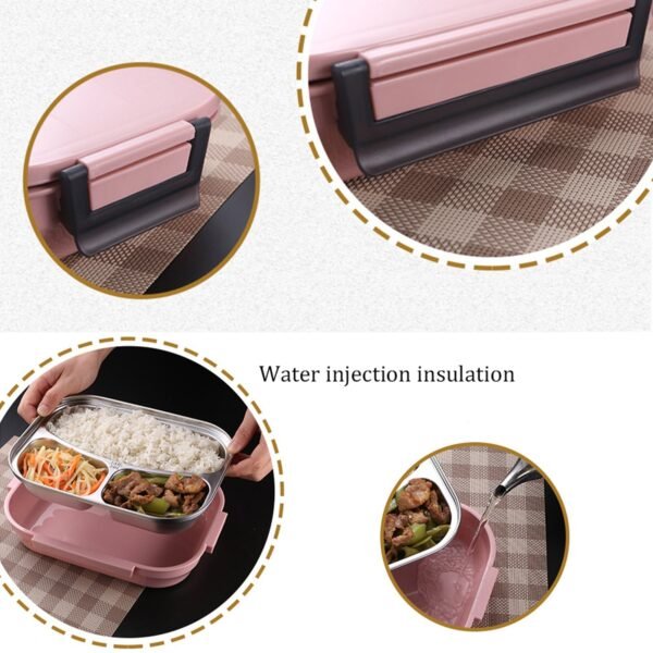 White Transparent Lunch Box – Stainless Steel with 3 Compartments for Kids & Adults