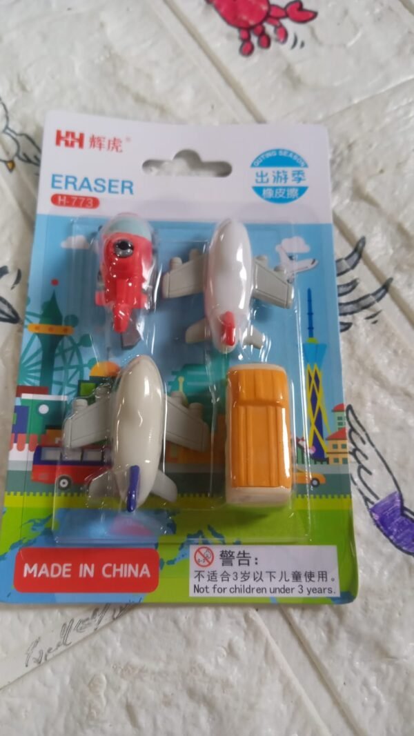 7bfa5690-9903-4367-90f3-1db821a9ee1e.jpg Vehicle Pattern Eraser School Stationery Use Eraser (4 Pc Set)