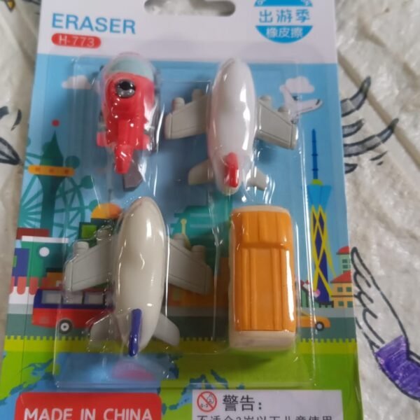 7bfa5690-9903-4367-90f3-1db821a9ee1e.jpg Vehicle Pattern Eraser School Stationery Use Eraser (4 Pc Set)