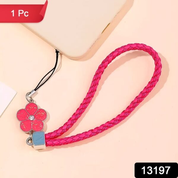 Flower Shape Metal Alloy Pendant with Braided Leather Hand Strap (1 Pc)