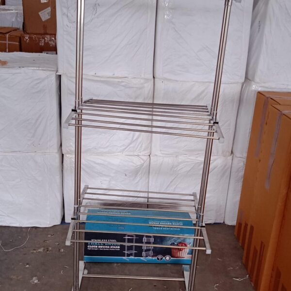 3 Layer Foldable Stainless Steel Cloth Drying Stand with Wheels