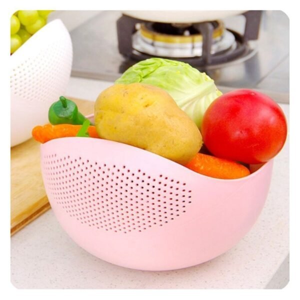Plastic Rice Bowl & Food Strainer with Thick Handle