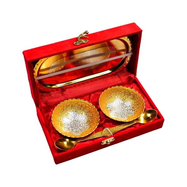 7image_a57b2f26-9152-4792-9ce9-8684cf97a428.jpg Gold Silver Plated 2 Bowl 2 Spoon Tray Set