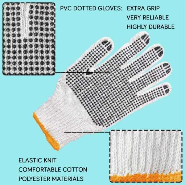 Unisex Knitted / Sewing Cotton Plain Hand Gloves Raw White