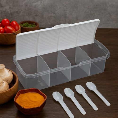 8263.jpg Kitchen Multipurpose Air-tight 4 Sections Storage Containers with 4 spoon (1 Pc )