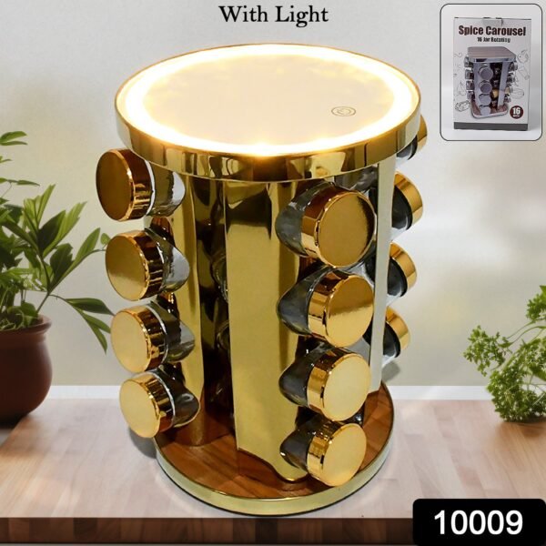 82d585c0-979f-4a80-ae56-6e5ff4fe6258.jpg LED Spice Rack Organizer, Rotating Spice Rack (Golden / 16 Pc / MOQ - 6 pc)