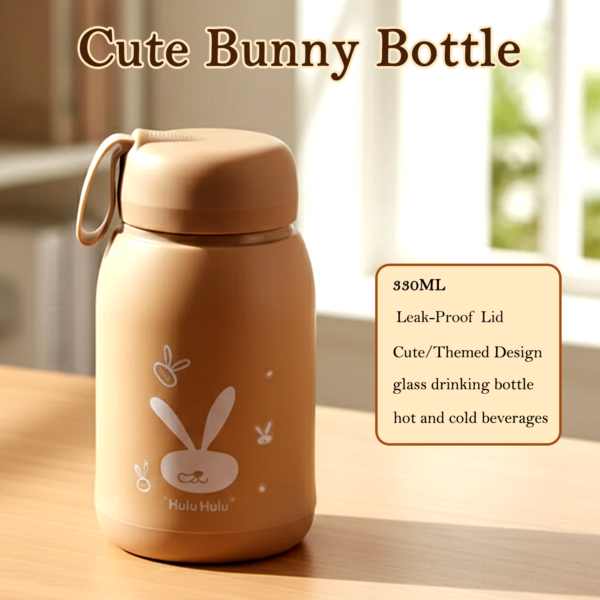 8500_glass_brown_water_bottle_330ml.png Cute Bunny Print Glass Drinking Brown Bottle (330ML / 1 Pc)