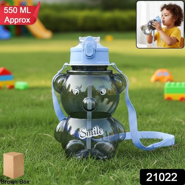 8548082b-cecd-4ecc-a779-d0e2094031b7.jpg Kids Cartoon Bear Water Bottle with Straw & Shoulder Strap (1 Pc)