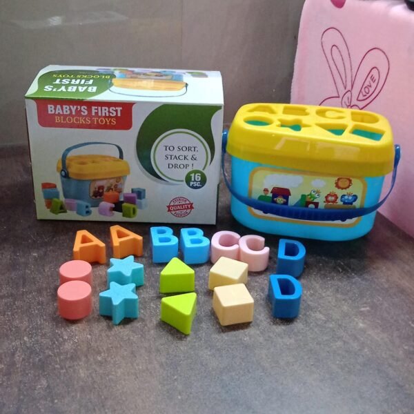 Baby First Block Set Kids Non-Toxic Abcd Geometric Shape Sorting & Stacking (1 Set)