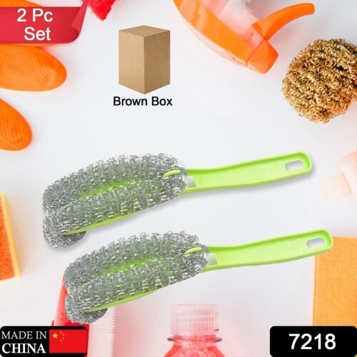 Wire Kitchen Washing Brush Set – Plastic & Bend Handle Brush (Set of 2)