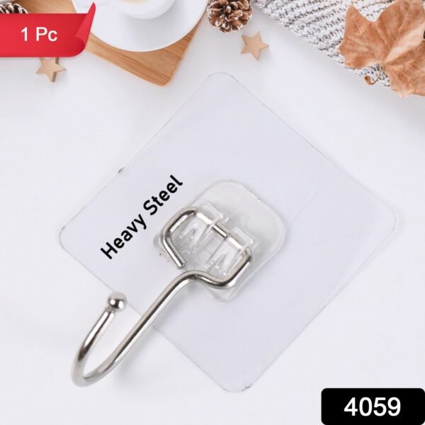 Transparent Large Stainless Steel Self Adhesive Wall Hooks (1 Pc)