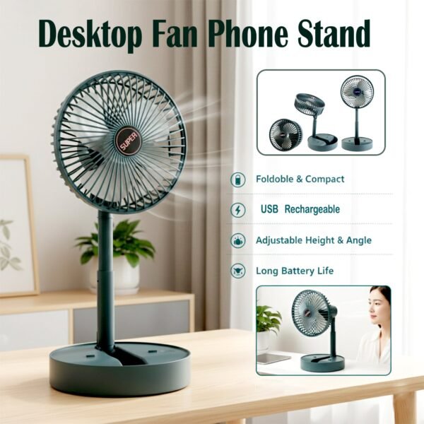 Rechargeable Desktop Table Fan Mobile Phone Holder (1 Pc)