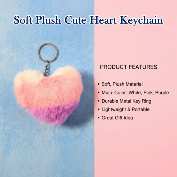 Soft Plush Cute Heart Keychain - 1 Pc