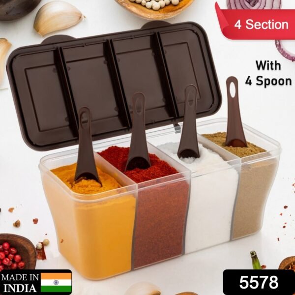 87c2dac4-a1f2-405a-888d-77ff01e91f6b.jpg Kitchen Airtight 4-Section Storage Container / Pickle Jar 4 Spoons (1 Pc / Mix Color)