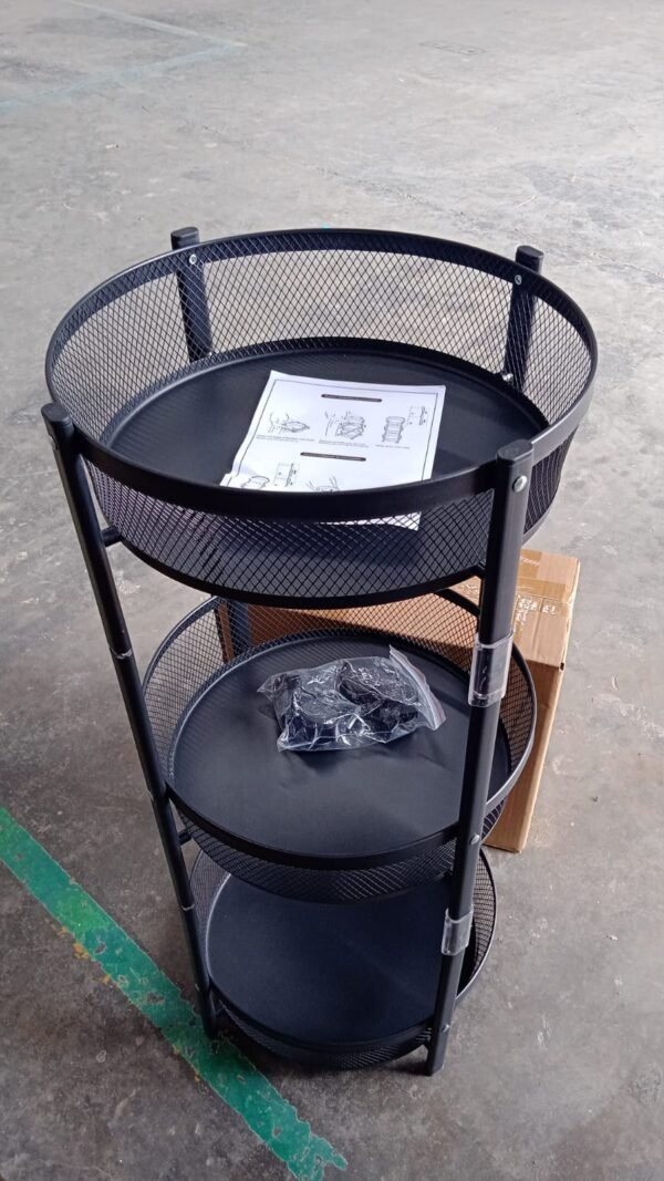 3-Layer Round Metal Mesh Utility Storage Trolley with Wheels
