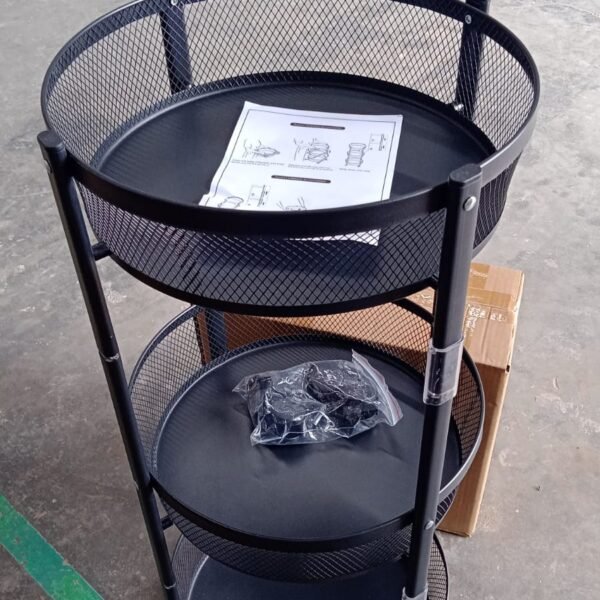 3-Layer Round Metal Mesh Utility Storage Trolley with Wheels