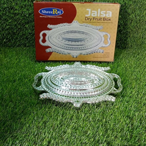 Plastic Peacock Dry Fruit Silver Finish Serving Tray