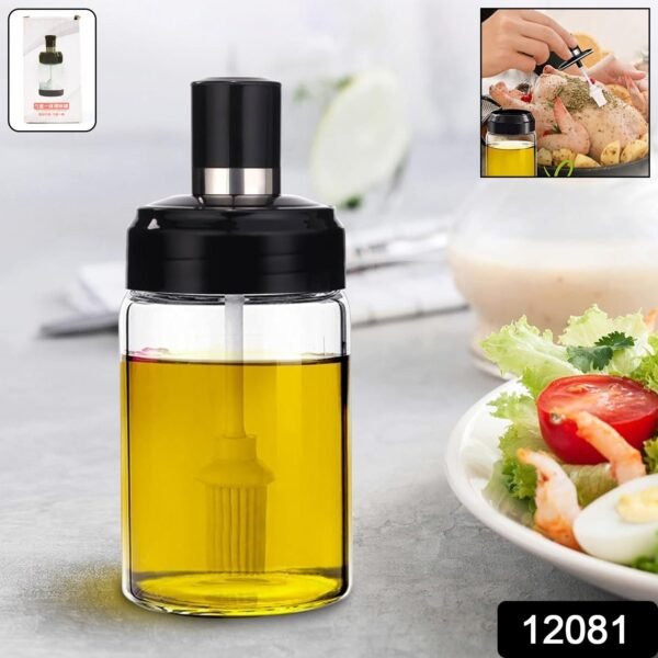 Clear Glass Oil Dispenser Bottle Integrated Silicone Basting Brush (250ml Approx)
