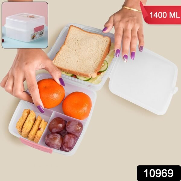 1 Large and 3 Small -Compartment 1400 ML Multipurpose Lunch Box (1400 ML / 1 Pc)