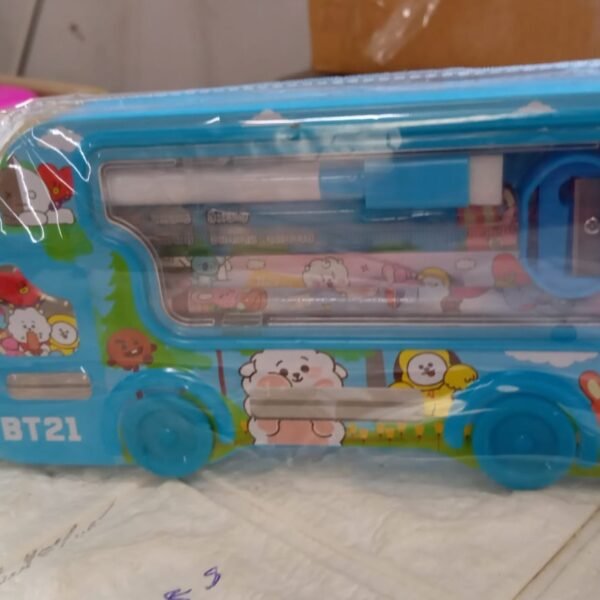 9149dde4-0b3f-4077-ad2f-e35ae91805f8_0c8f7793-a434-48e2-b342-e49ea7cc579e.jpg Bus Shape Compass Box for Boys, Kids School Accessories | Pencil Box with Wheels for Girls and Kids, String Operated Case Students School Supplies - Stationery Set Organizer Birthday Return Gift for Kids