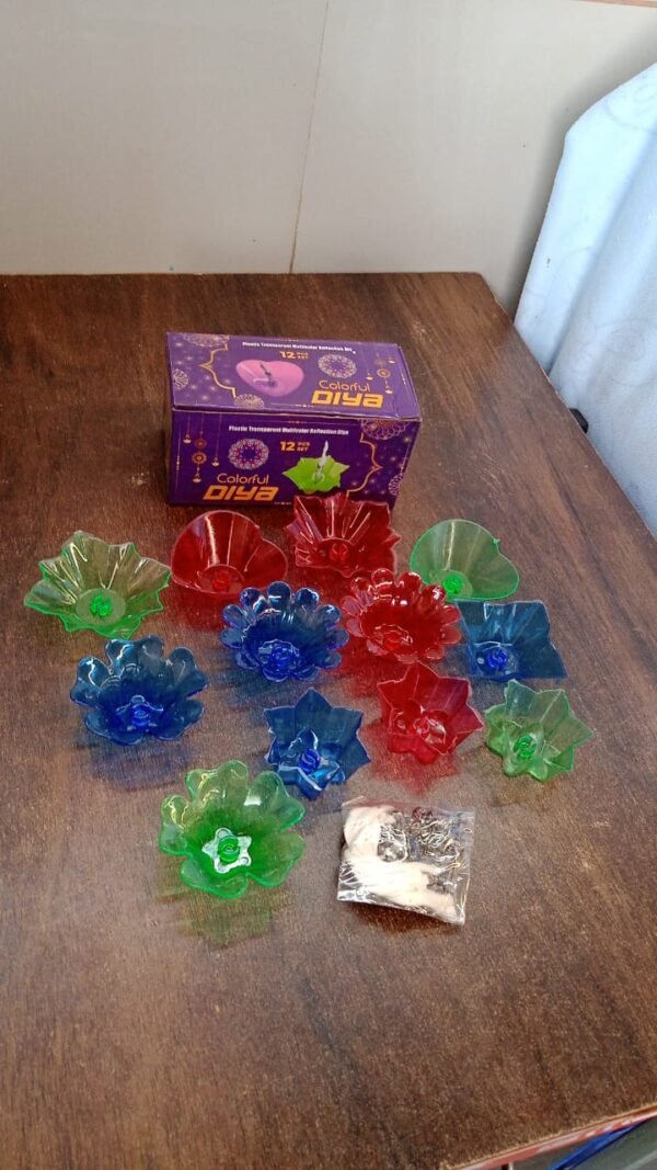 Colourful Reflection Diya Combo Plastic Candle Cup Multi Shape, Diwali (12 Pcs Set)
