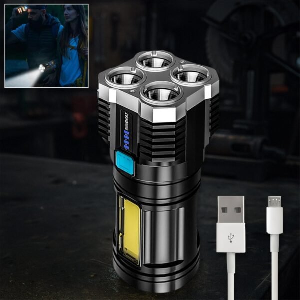 Rechargeable 4-LED Torch Light with 800 Lumens for Outdoor Use