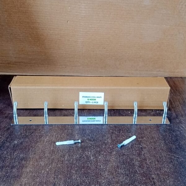 Stainless Steel Wall Mounted Coat 6 Hook Rack (32x3 / 1Pc)