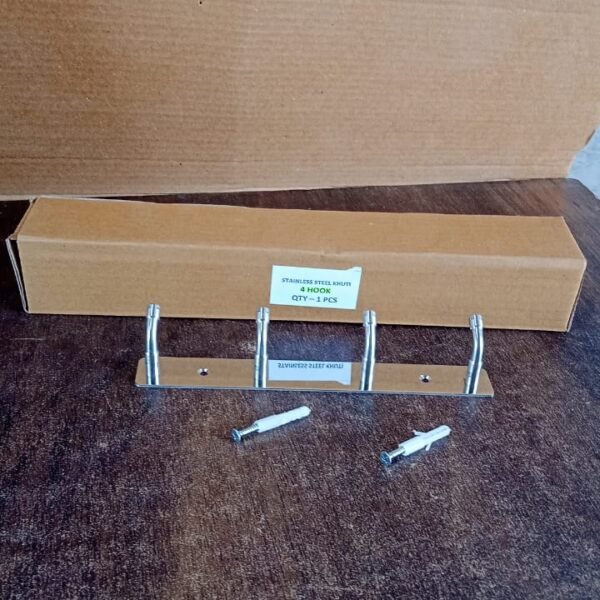 Stainless Steel Wall Mounted Coat 4 Hook Rack (20x3 / 1 Pc)