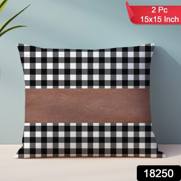 Pillow Covers, Leather & Cotton Cushion Covers (15 × 15 Inch / 1 Pair / 2 Pc)