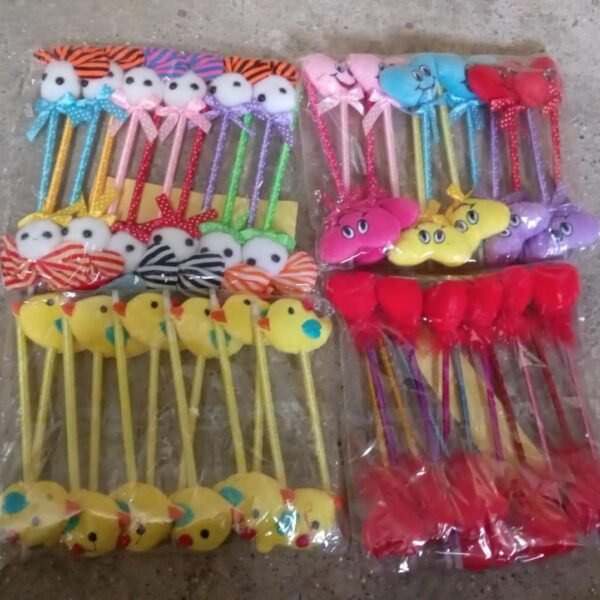 Cute Cartoon Shape & Heart Design Facy Writting Pen Attached Rattle | Ball Pen Smooth Writing For Wedding , Events & Multiuse Pen  Best Pen l Use for Kids (12 Pcs Set Mix Design & Color)