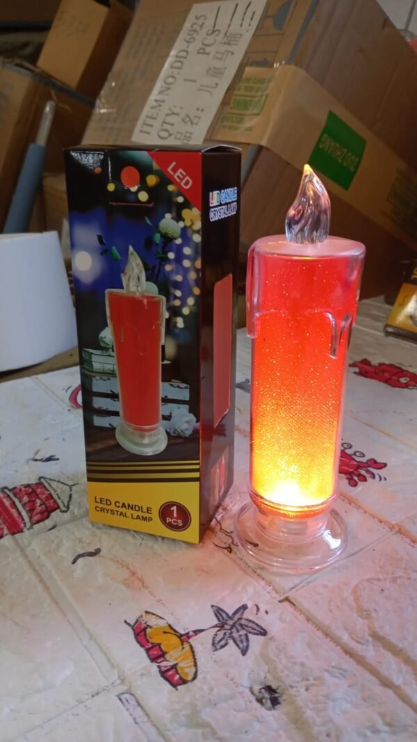 Red LED Flameless Candles Battery Operated Pillar Candles Flickering Realistic Decorative Lamp Votive Transparent Flameless Ornament Tea Party Decorations for Hotel, Scene,Home Decor, Restaurant, Diwali Decoration Candle Crystal Lamp, Diwali (1 Pc)