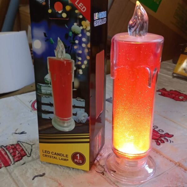 Red LED Flameless Candles Battery Operated Pillar Candles Flickering Realistic Decorative Lamp Votive Transparent Flameless Ornament Tea Party Decorations for Hotel, Scene,Home Decor, Restaurant, Diwali Decoration Candle Crystal Lamp, Diwali (1 Pc)