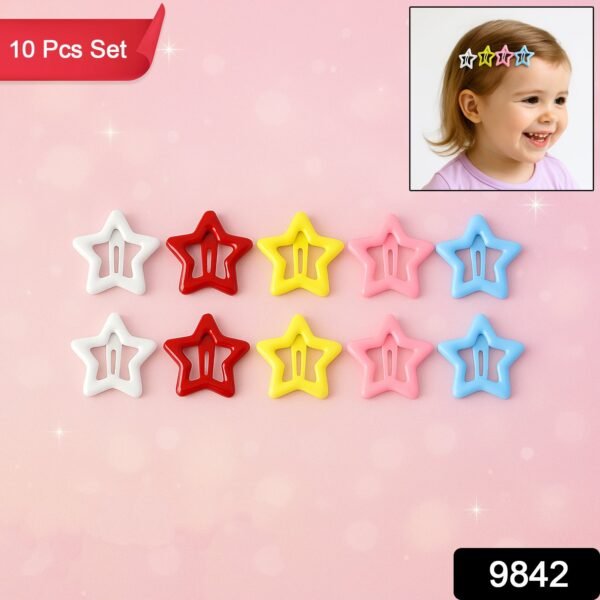 9842.jpg Metal Printed Star Shape Hair Clips (10 Pcs Set)