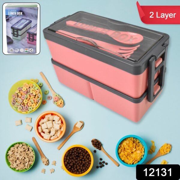 Plastic 2 Layer Leak Proof 3 Compartment Lunch Box for Office  (1 Pc)