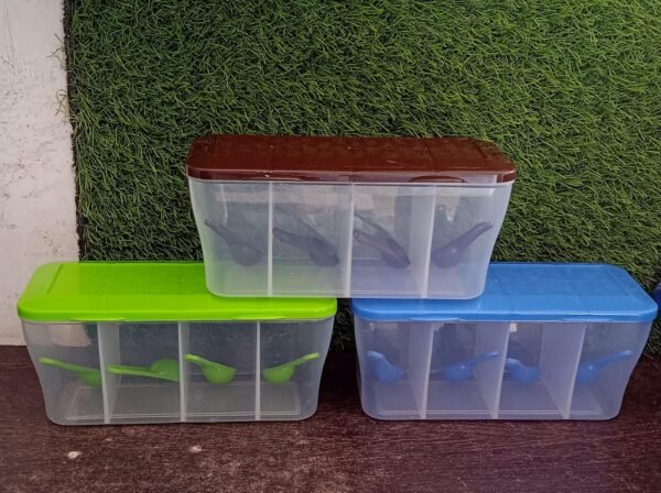 98fb0574-743e-4da4-9361-4364ca237c37.jpg Kitchen Airtight 4-Section Storage Container / Pickle Jar 4 Spoons (1 Pc / Mix Color)