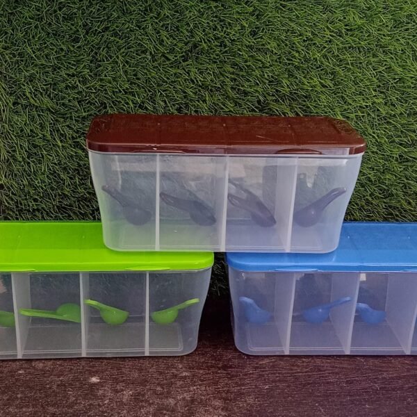 98fb0574-743e-4da4-9361-4364ca237c37.jpg Kitchen Airtight 4-Section Storage Container / Pickle Jar 4 Spoons (1 Pc / Mix Color)