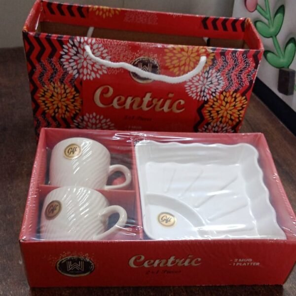Cerntric Ceramic Tea Cup With Plastic Square Shape Serving Platter Milk Cup 3pc Set
