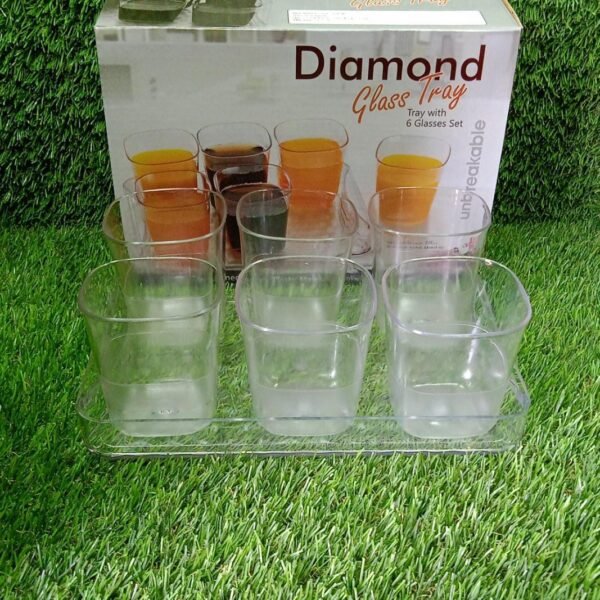 6pc Glasses With tray Plastic Glass Set