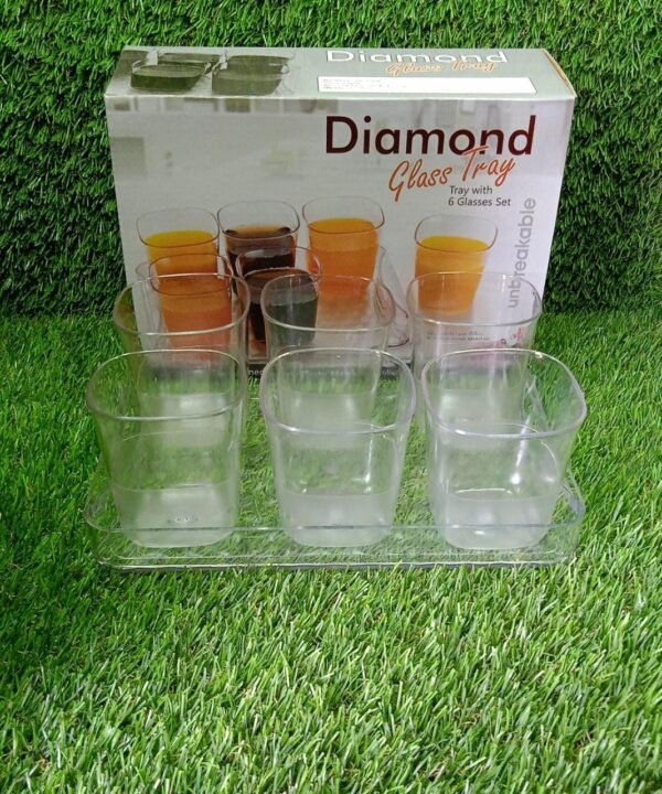 6pc Glasses With tray Plastic Glass Set