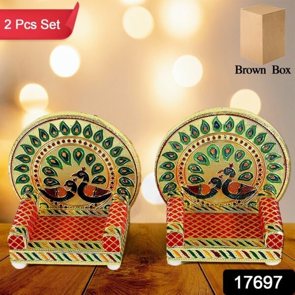 9c073d36-ea39-47f2-9c3c-a12bd911c2d8.jpg Meenakari Work Laddu Gopal Singhasan / Sihasan for Pooja Mandir Wooden Krishna Ladoo Bal Gopal Sofa Asan, Home Decorative Premium Look Decorative Singhasan Suitable For Home, Office, Restaurant (2 Pc Set)